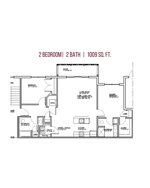 Floor plan for 2 beds, 2 baths, 1009 sqft